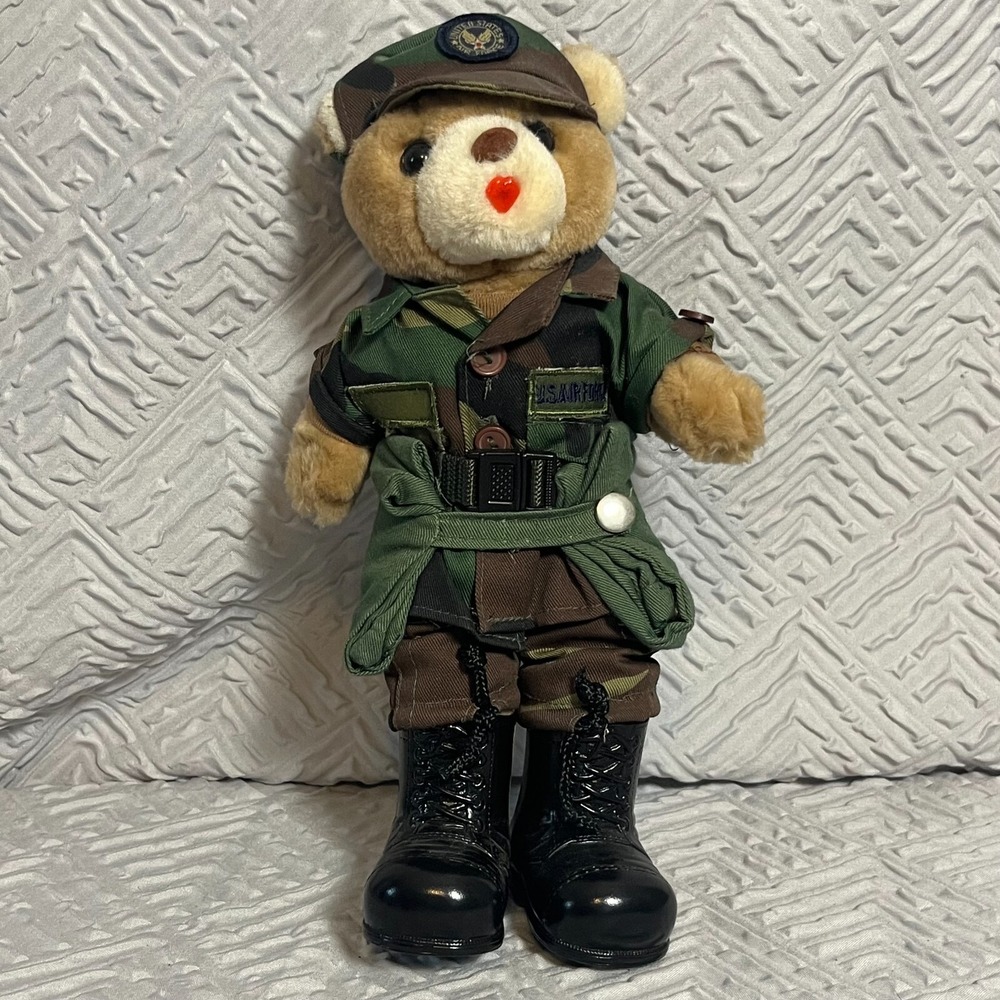 US Air Force Bear Plush VTG 80s Stuffed Teddy 11" Uniform Kissy Lips Airman 1989